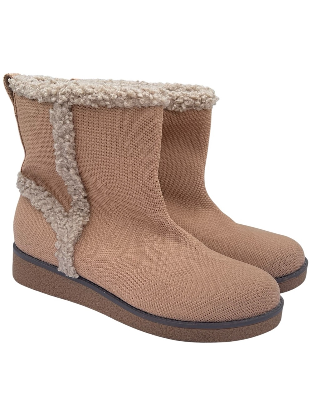 VIVAIA Cozy Women's Ankle Boot in Light Brown with Sherpa Trim